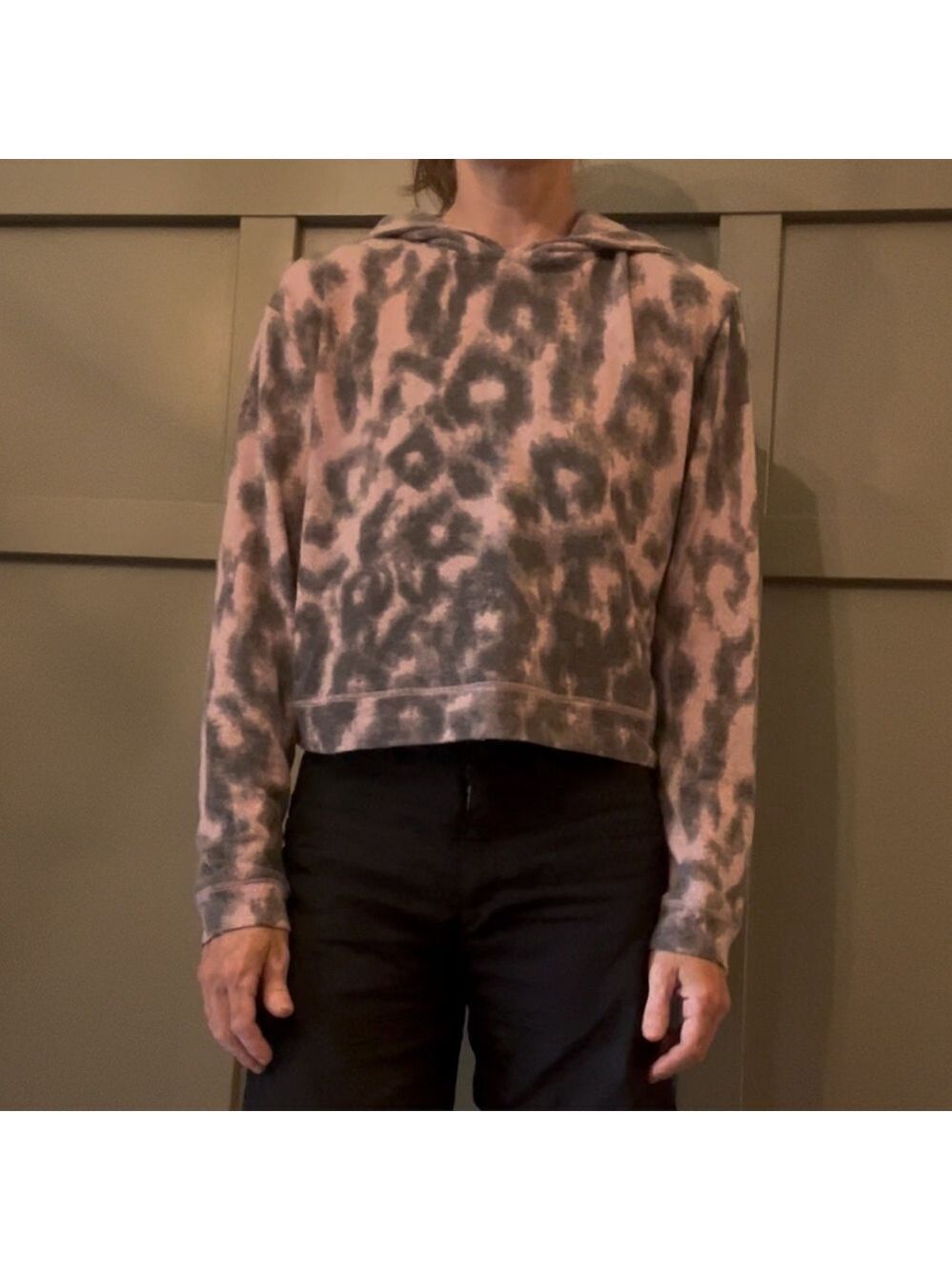 Blank NYC Leopard Print Cropped Hoodie Sweatshirt Pink Gray Size XS